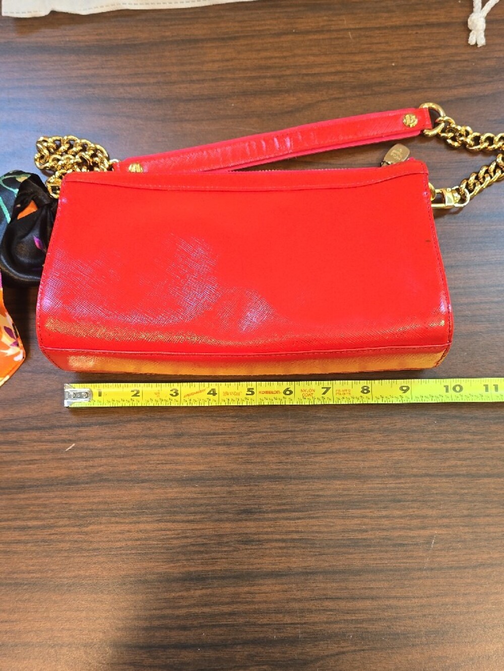 MCM Coral-Red Leather Shoulder Bag with Gold Chain - Picture 6 of 9